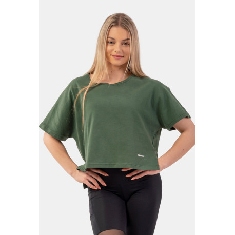 NEBBIA : ТОП ORGANIC COTTON LOOSE FIT "THE MINIMALIST" CROP TOP 417 "DARK GREEN"