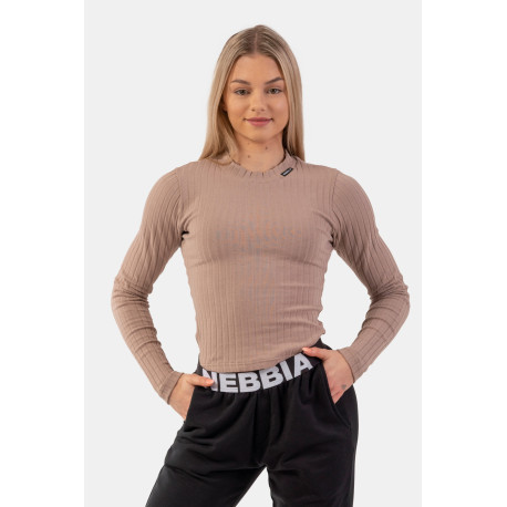 NEBBIA : ТОП ORGANIC COTTON RIBBED LONG SLEEVE TOP 415 " BROWN"