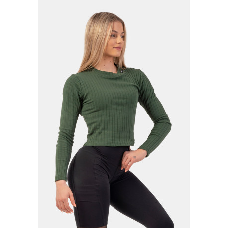 NEBBIA : ТОП ORGANIC COTTON RIBBED LONG SLEEVE TOP 415 "DARK GREEN"