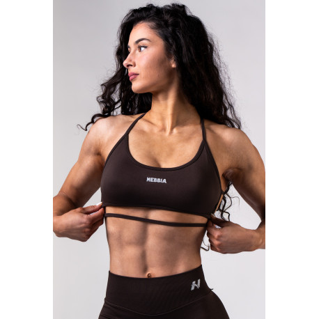NEBBIA :ТОП Open-Back Sports Bra POWER 890 "Dark Brown"