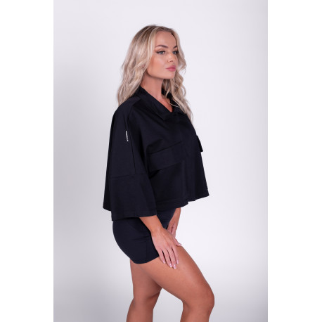 NEBBIA : СОРОЧКА Boxy Cropped Shirt With Pockets 598 Black
