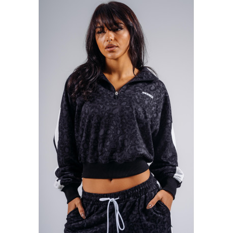 NEBBIA : КОФТА Half-Zip Leopard Sweatshirt PRIMAL 866 "Black Leopard"