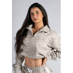 NEBBIA : КОФТА Half-Zip Leopard Sweatshirt PRIMAL 866 "Cream Leopard"
