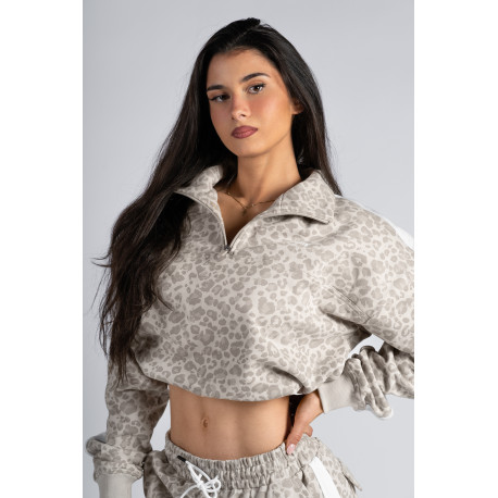 NEBBIA : КОФТА Half-Zip Leopard Sweatshirt PRIMAL 866 "Cream Leopard"